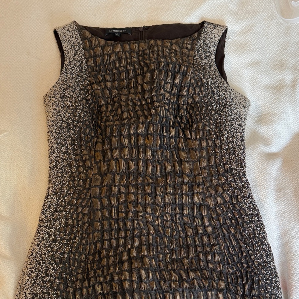 Lafayette 148 New York Textured Brown and Black Mini Dress